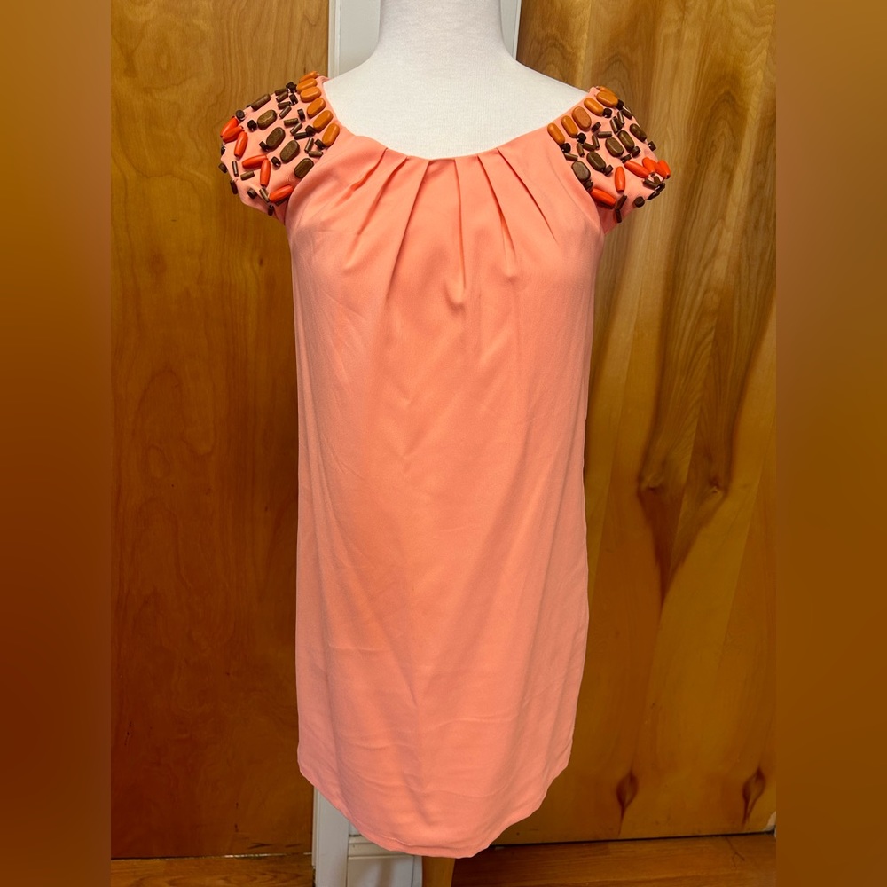 Miss Sixty coral dress with wooden bead sleeve detail size 0